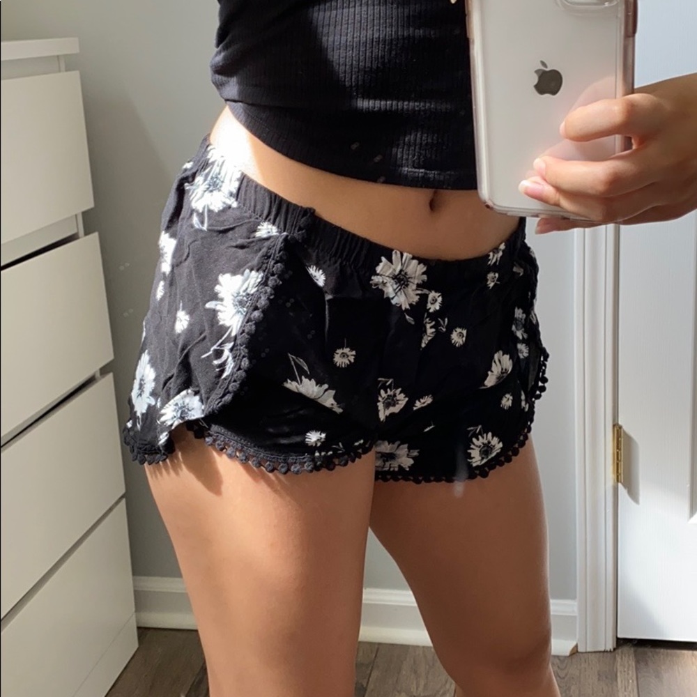 Black Floral Shorts